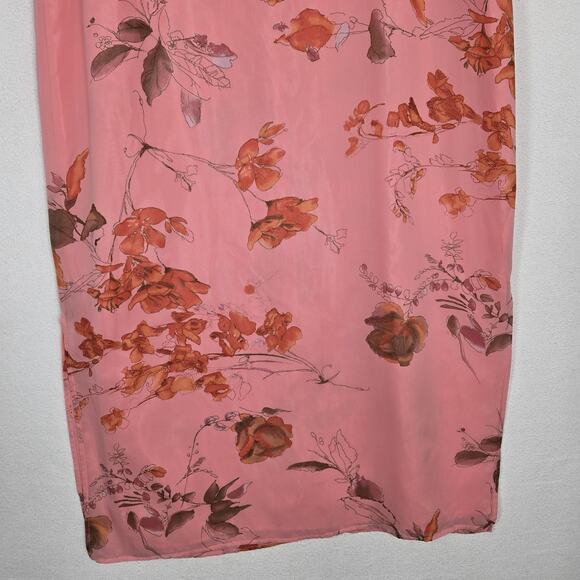 VTG Norm Thompson Maxi Dress Sz L Pink Peach Floral Chiffon Lined Short Sleeve - Picture 4 of 16